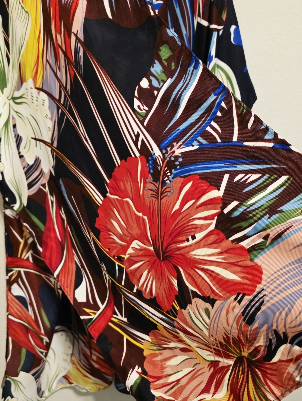 Max Studio Tropical Caftan Kimono Cover Up Floral Birds Resortwear Beach - Picture 11 of 16